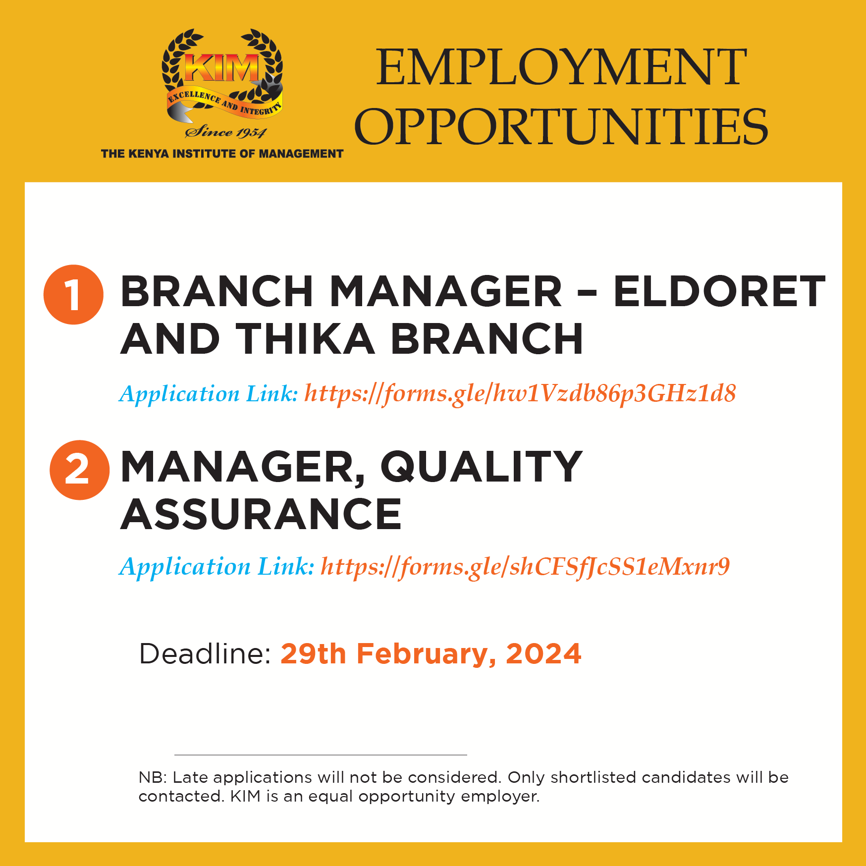 BRANCH MANAGER – ELDORET AND THIKA BRANCH