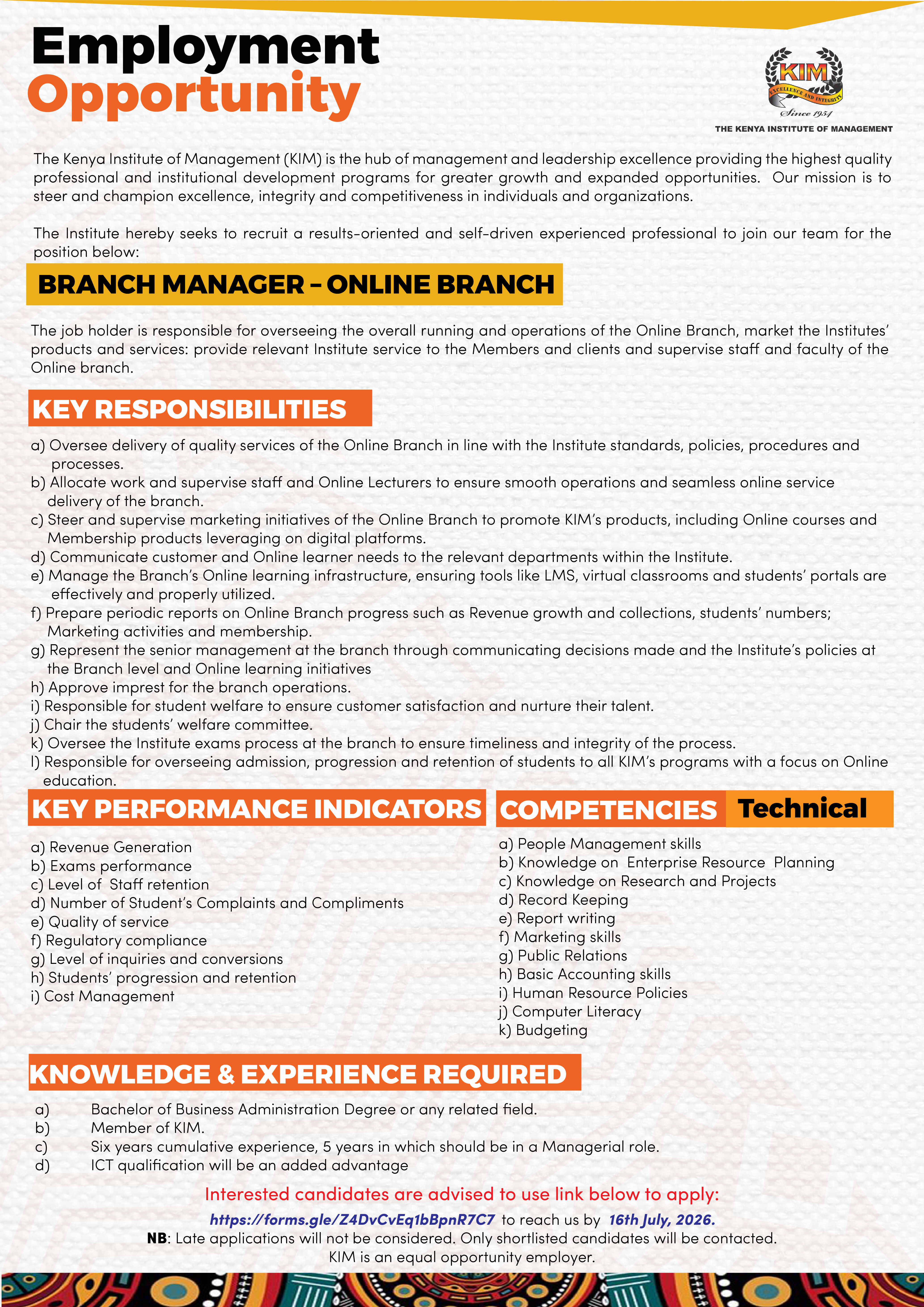 BRANCH MANAGER - ONLINE BRANCH