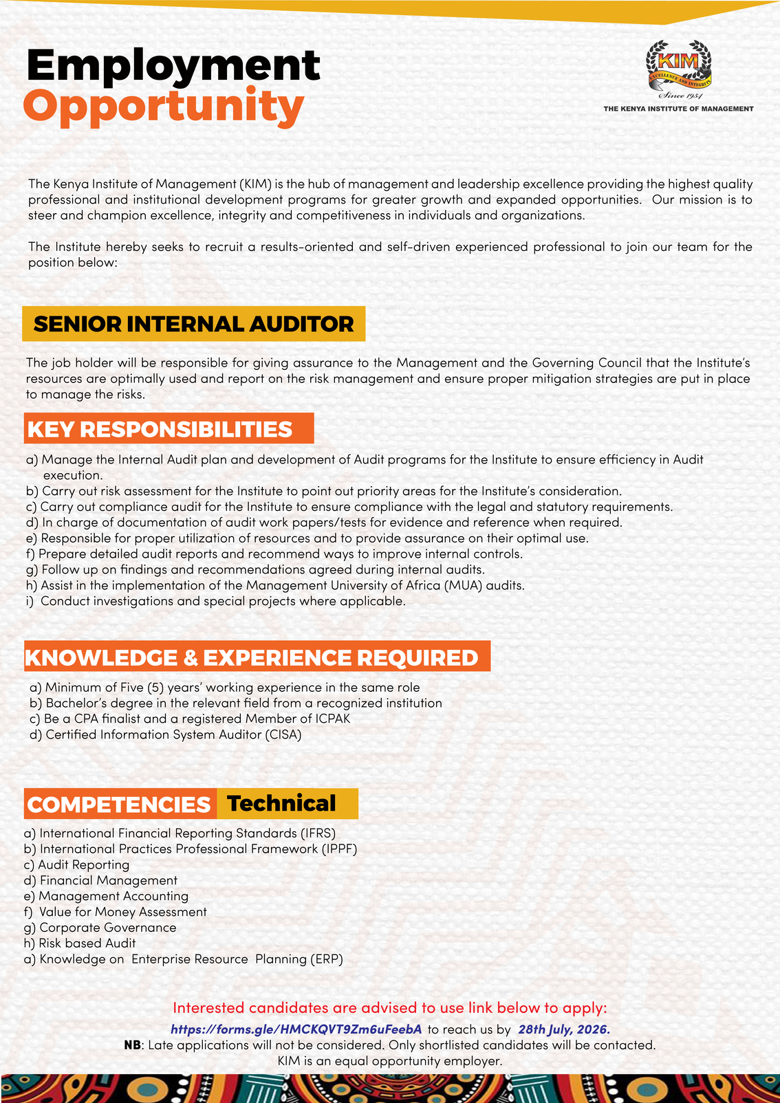 SENIOR INTERNAL AUDITOR